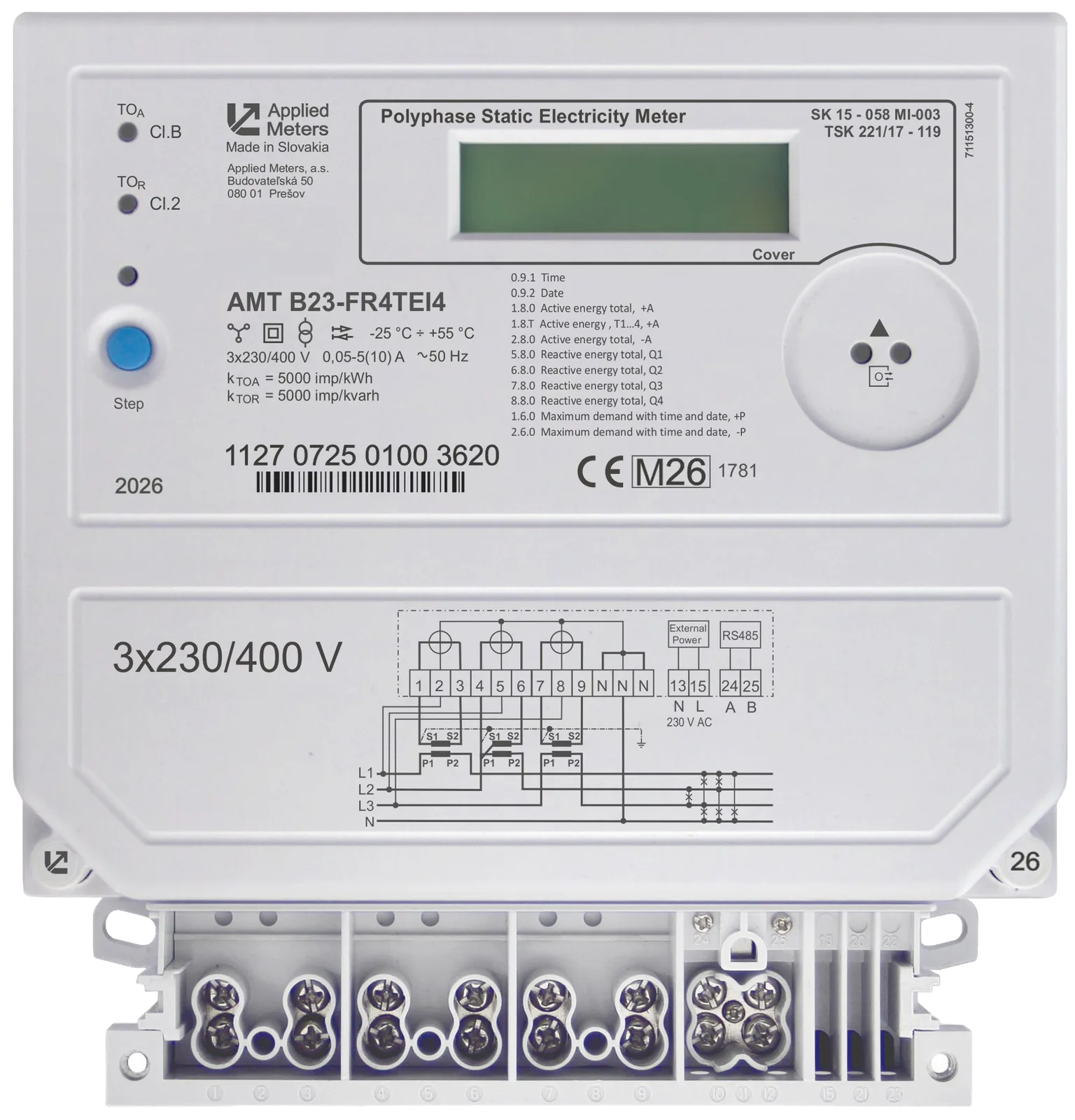 AMT B2x-Fx4TxIx (činná, jalová a zdanlivá en.), viacsadzb., kom. moduly, odpínač