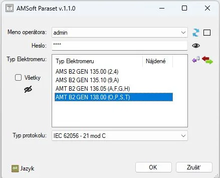 Softvér na odčítanie a parametrizáciu AMsoft